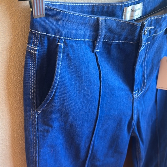 By Together Wide Leg Jeans Size Large Blue High Waisted Seam Detail Side Pockets - Picture 4 of 14